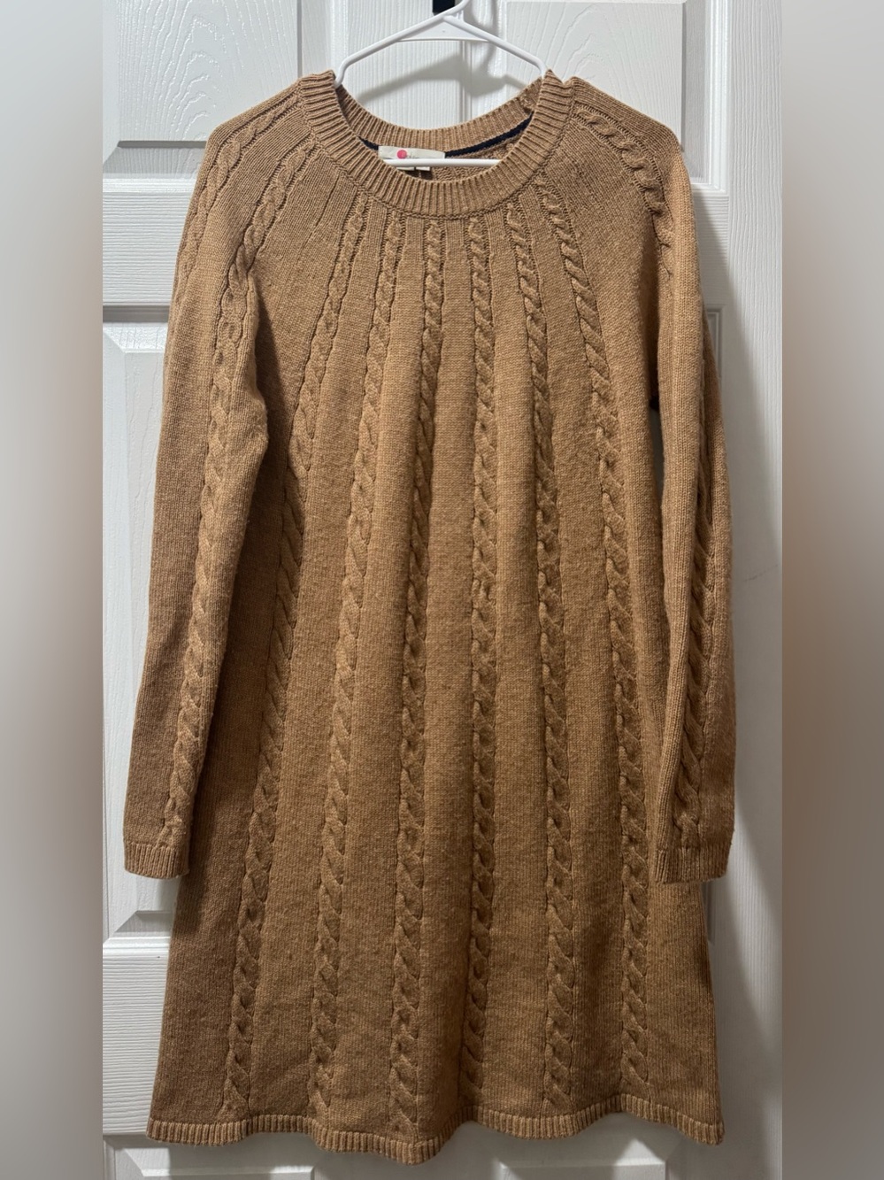 Boden Camel Cable-Knit Long Sleeve Dress